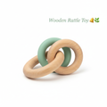 Wooden Baby Rattle Toy with mint silicone rings