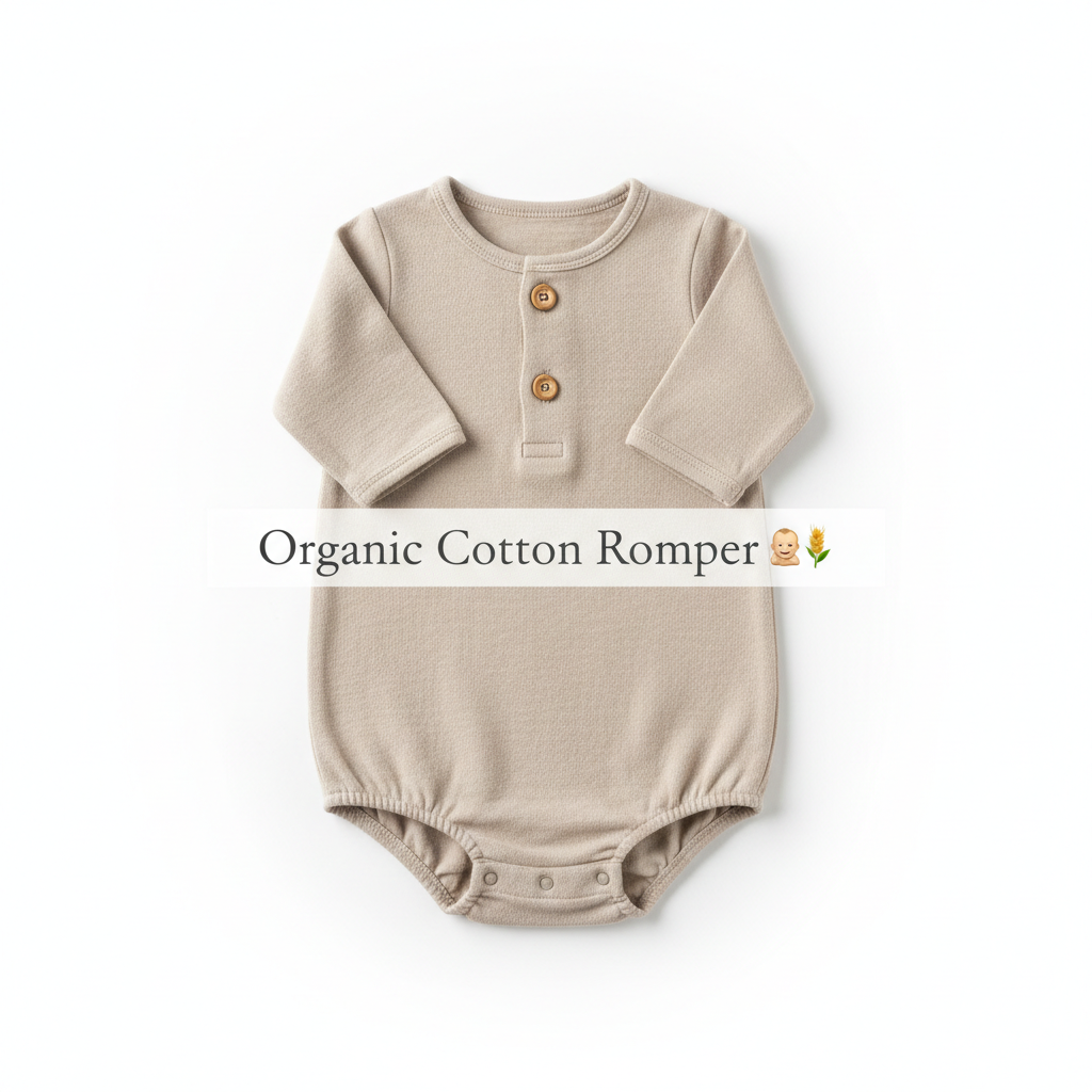 Organic Cotton Baby Romper in beige