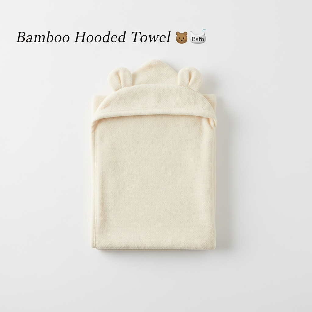 Bamboo Hooded Baby Towel with bear ears in cream