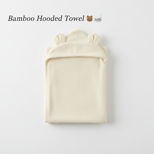 Bamboo Hooded Baby Towel with bear ears in cream
