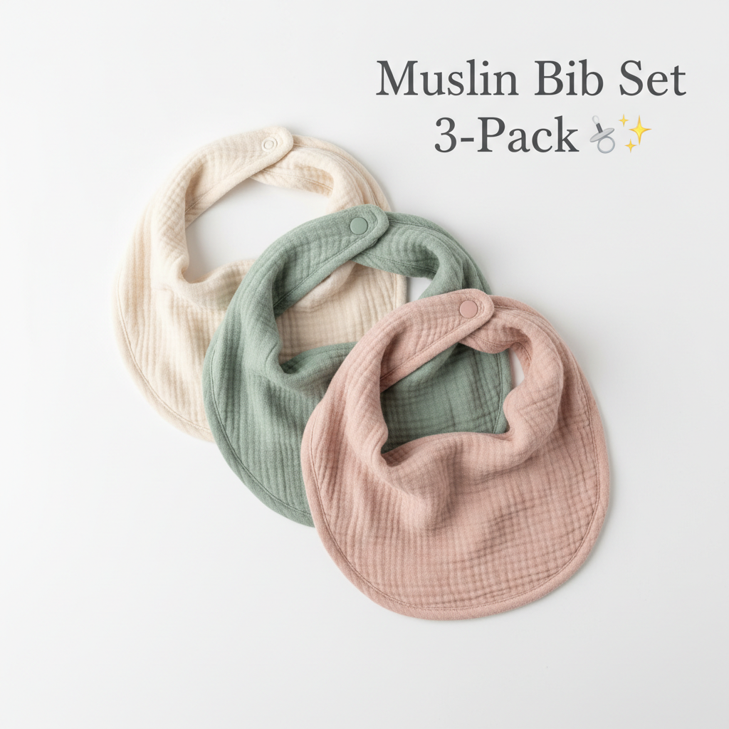 Muslin Baby Bib Set 3-Pack in neutral colors